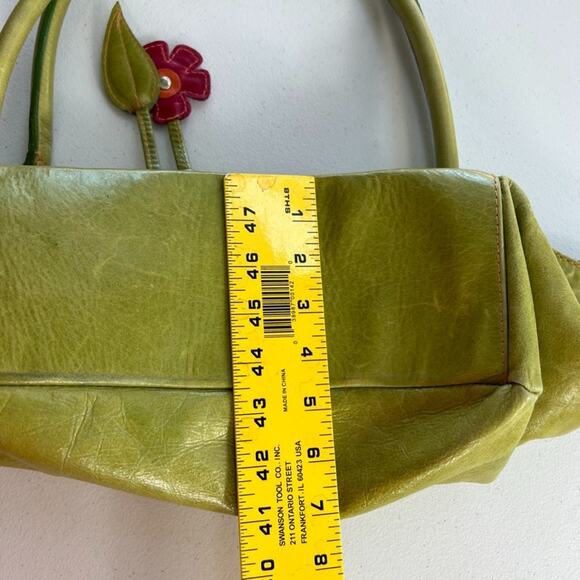 Sofia C. Handbag Green Red Genuine Leather Woven Pattern With Cut Out Charms - Picture 6 of 15